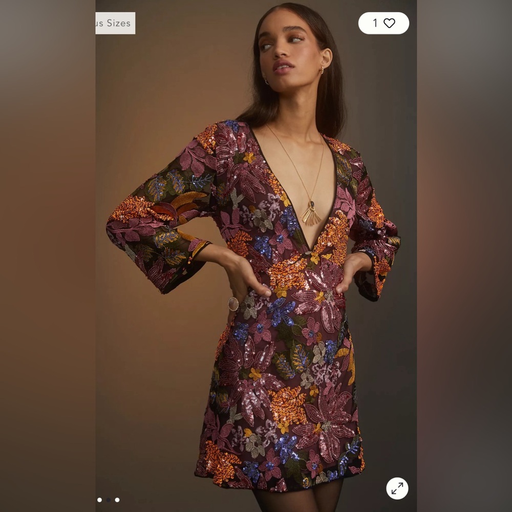 NWT ANTHROPOLOGIE Sequined Embroidered Cut-Out Mini Dress. Size 6